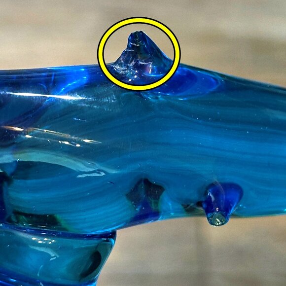 Cobalt Blue Hand Crafted Art Glass Dolphin Signed by Artist RON RAY 1995 6 Inch - Picture 11 of 11
